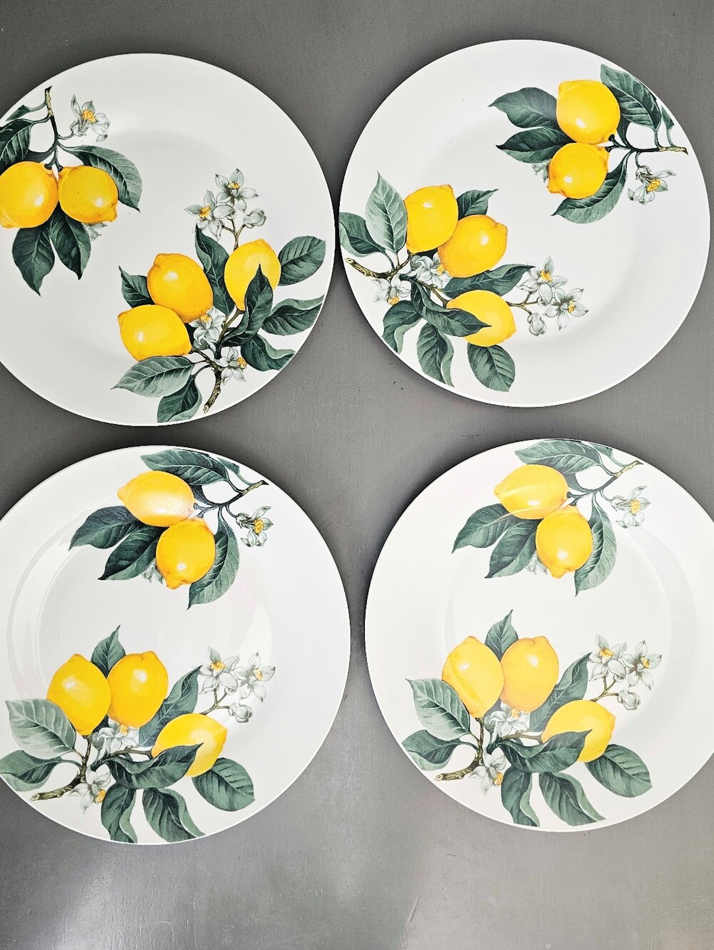 Royal Norfolk Lemon Motif Dinner Plates – White and Yellow - Set of 4